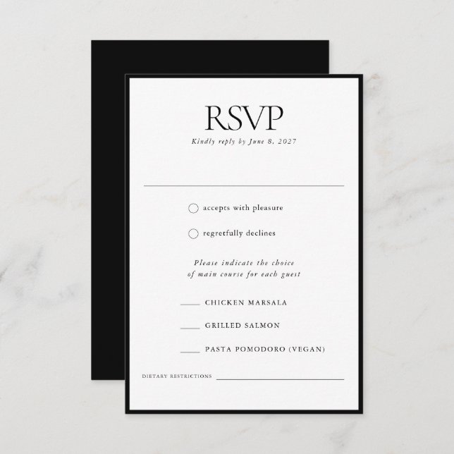 Cartão RSVP Casamento de Quadro Negro Clássico Elegante Formal (Frente/Verso)