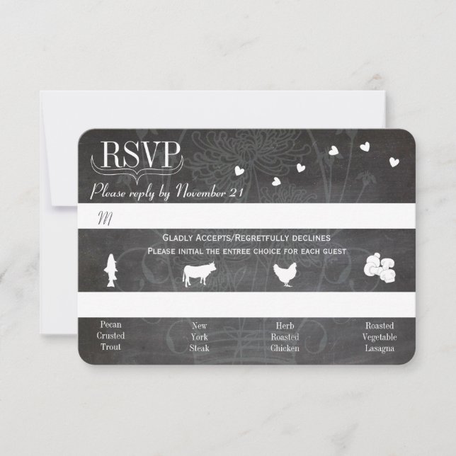 Cartão RSVP Casamento de quadro negro de jardim azul-claro (Frente)