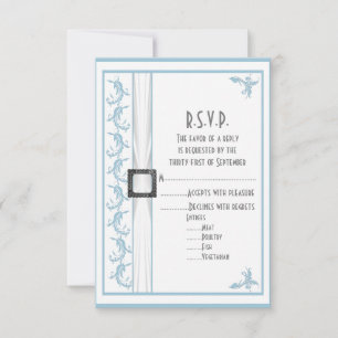Cartão RSVP Casamento de R.S.V.P., azul e local branco, pastel