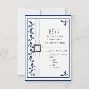 Cartão RSVP Casamento de R.S.V.P., azul-marinho e branco