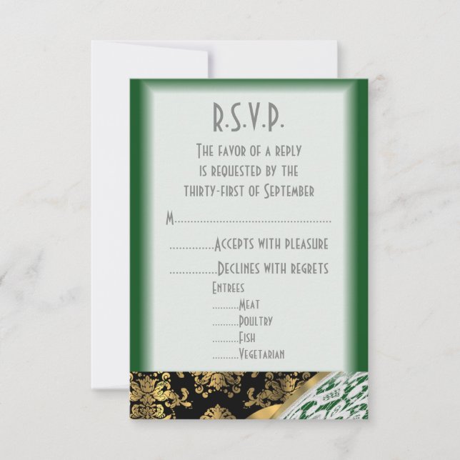 Cartão RSVP Casamento de R.S.V.P., roxo preto e ouro (Frente)