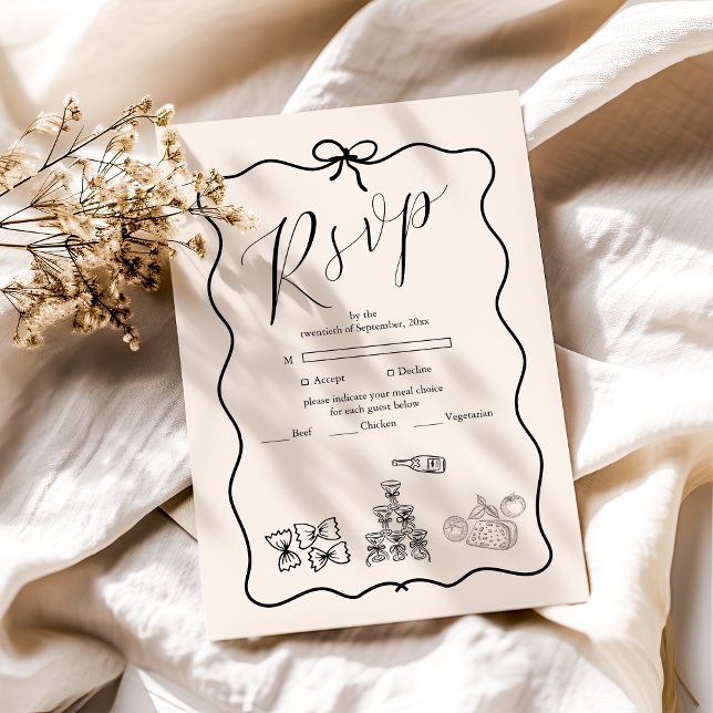 Cartão RSVP Casamento de rabo branco branco-preto italiano (Criador carregado)