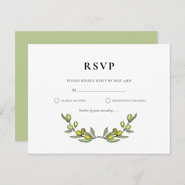 Cartão RSVP Casamento de Ramo de Oliva Moderna (Frente/Verso)