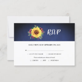 Cartão RSVP Casamento de Refeições Azuis Rosa Marinho Sunflowe