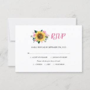 Cartão RSVP Casamento de Refeições Florais Rosa Rosa Rosa Sunf
