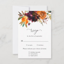Cartão RSVP Casamento De Refeições Florais Russas Com Laranja