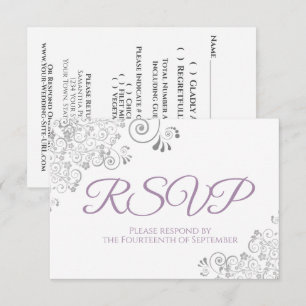 Cartão RSVP Casamento de rendas Elegante Elegante lavanda e Br