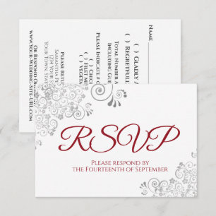 Cartão RSVP Casamento de rendas Elegante Vermelho e Branco