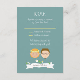 Cartão RSVP Casamento de Retrato do Casal de Cartoon Ilustrado