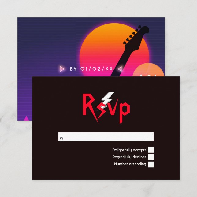 Cartão RSVP Casamento de Rock and Roll (Frente/Verso)