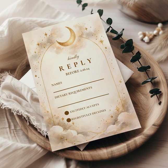 Cartão RSVP Casamento de Romance Celestial Atemporal (Criador carregado)