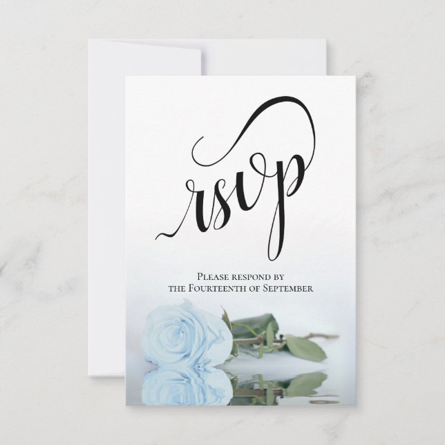 Cartão RSVP Casamento De Rosa Azul Elegante De Longa Estempo (Frente)