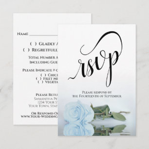 Cartão RSVP Casamento De Rosa Azul Elegante De Longa Estempo