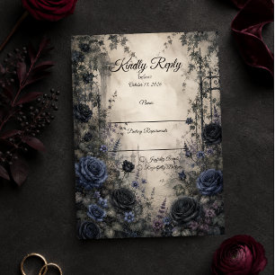 Cartão RSVP Casamento de Rosa Azul Gótica Temperamental
