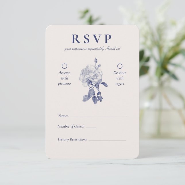 Cartão RSVP Casamento de Rosa de Aquarela Elegante (Em pé/Frente)