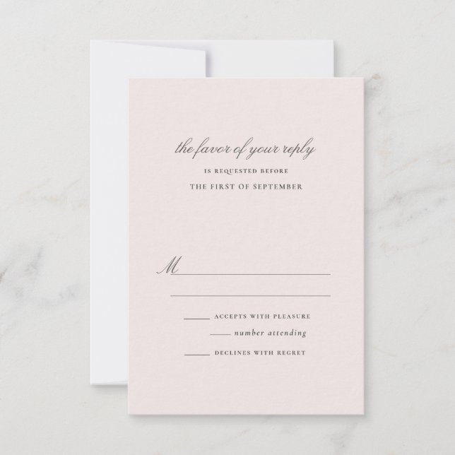 Cartão RSVP Casamento de Rosa de Cinza de Blush e  Elegante (Frente)