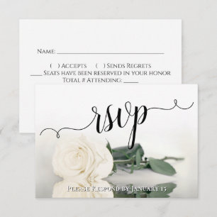 Cartão RSVP Casamento de Rosa de Elegante branco ou marfim ref