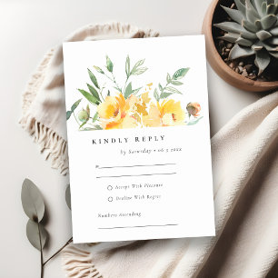 Cartão RSVP Casamento de Rosa de Flor Amarelo
