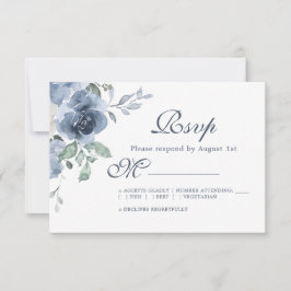 Cartão RSVP Casamento de Rosa de marfim azul-escuro Floral
