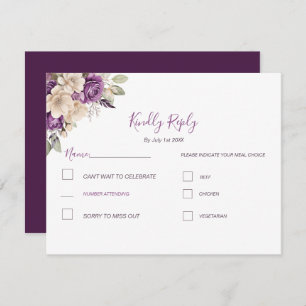 Cartão RSVP Casamento de Rosa de marfim e roxo elegante