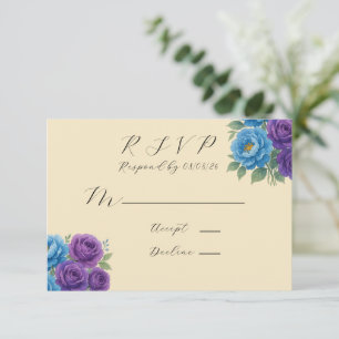 Cartão RSVP Casamento de Rosa de Pênia Azul e Fig Roxo