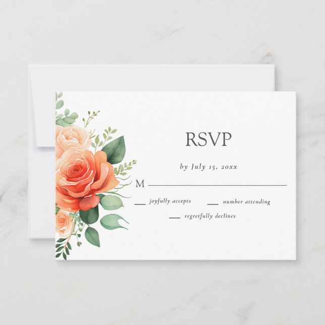 Cartão RSVP Casamento de Rosa Floral Peach legante (Frente)