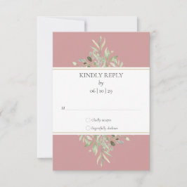 Cartão RSVP Casamento de Rosa Poeirenta Verde Elegante
