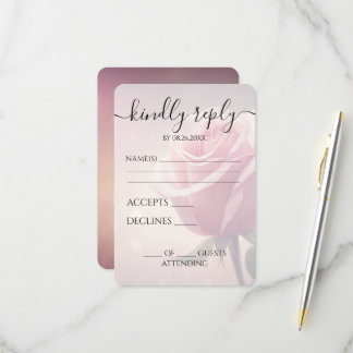 Cartão RSVP Casamento de Rosa Rosa Única Bonita Personalizada