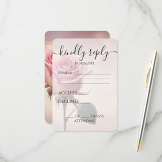 Cartão RSVP Casamento de Rosa Rosa Única Personalizada