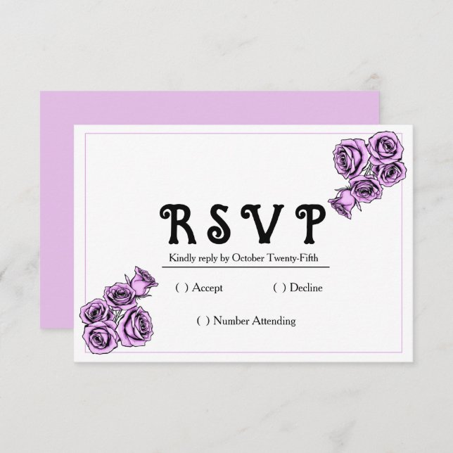 Cartão RSVP Casamento de Rosa Roxo Místico Moderno (Frente/Verso)