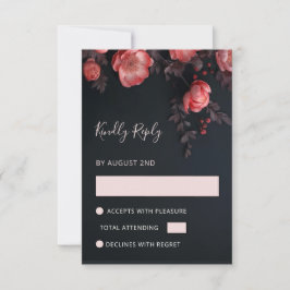 Cartão RSVP Casamento de Rosas 3D Damasco
