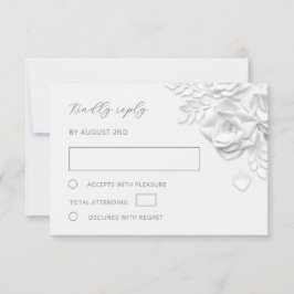 Cartão RSVP Casamento de Rosas Brancas de Papel Falso Cortado