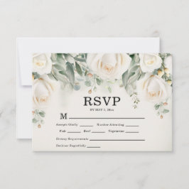 Cartão RSVP Casamento de Rosas Brancas e Verdura Elegante