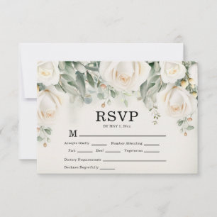 Cartão RSVP Casamento de Rosas Brancas e Verdura Elegante