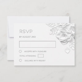 Cartão RSVP Casamento de Rosas Brancas Recortadas em Papel