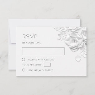 Cartão RSVP Casamento de Rosas Brancas Recortadas em Papel