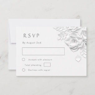 Cartão RSVP Casamento de Rosas Brancas Recortadas em Papel