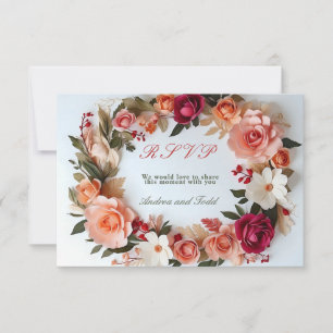 Cartão RSVP Casamento de rosas de coroa floral