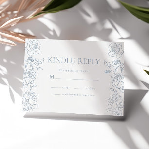 Cartão RSVP Casamento de Rosas de Francês Azul e Branco Elegan