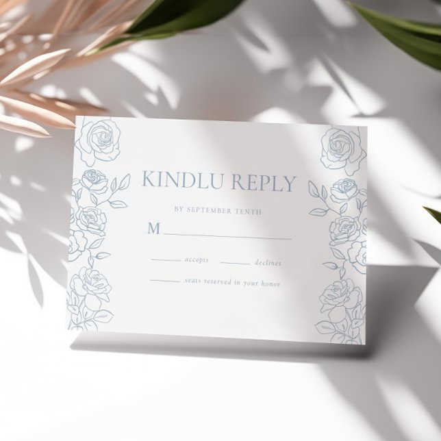 Cartão RSVP Casamento de Rosas de Francês Azul e Branco Elegan (Criador carregado)