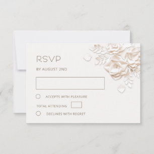Cartão RSVP Casamento de Rosas de Papel Ivory Falso