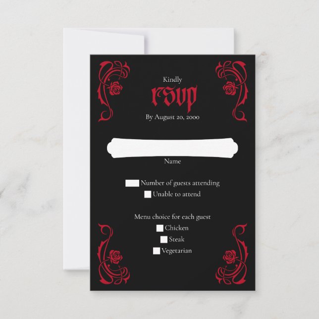 Cartão RSVP Casamento de Rosas Elegantes Gótico (Frente)