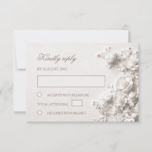 Cartão RSVP Casamento de Rosas Flores Silvestres Brancas 3D