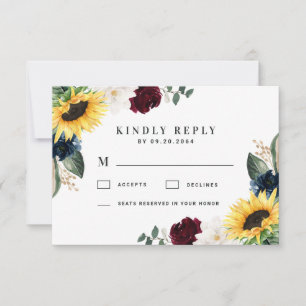 Cartão RSVP Casamento de Rosas Marinhos Azuis e Vermelhas de G