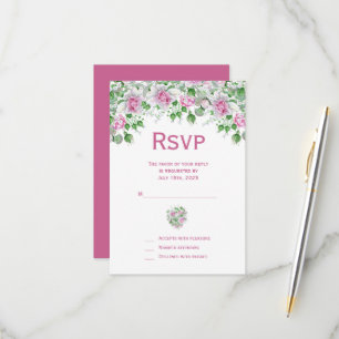 Cartão RSVP Casamento de Rosas Românticos Rosa