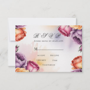 Cartão RSVP Casamento de Rosas Roxas, Laranja e Vermelhas Fest