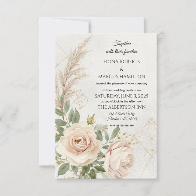 Cartão RSVP Casamento de Rosas Rustic Clássico (Frente)