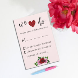 Cartão RSVP Casamento de Rosas Vermelhas e Rosa