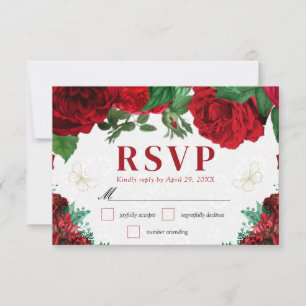 Cartão RSVP Casamento de Rosas Vermelhas em Aquarela