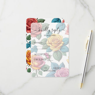 Cartão RSVP Casamento de Rosas Vintage Coloridas Personalizada